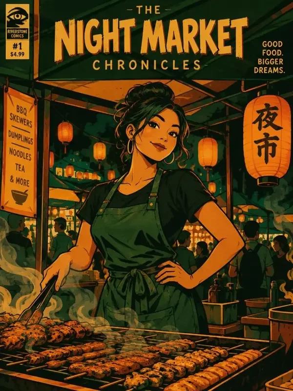 夜市老板娘封面插画，美食、都市、温情题材，作者苏小满